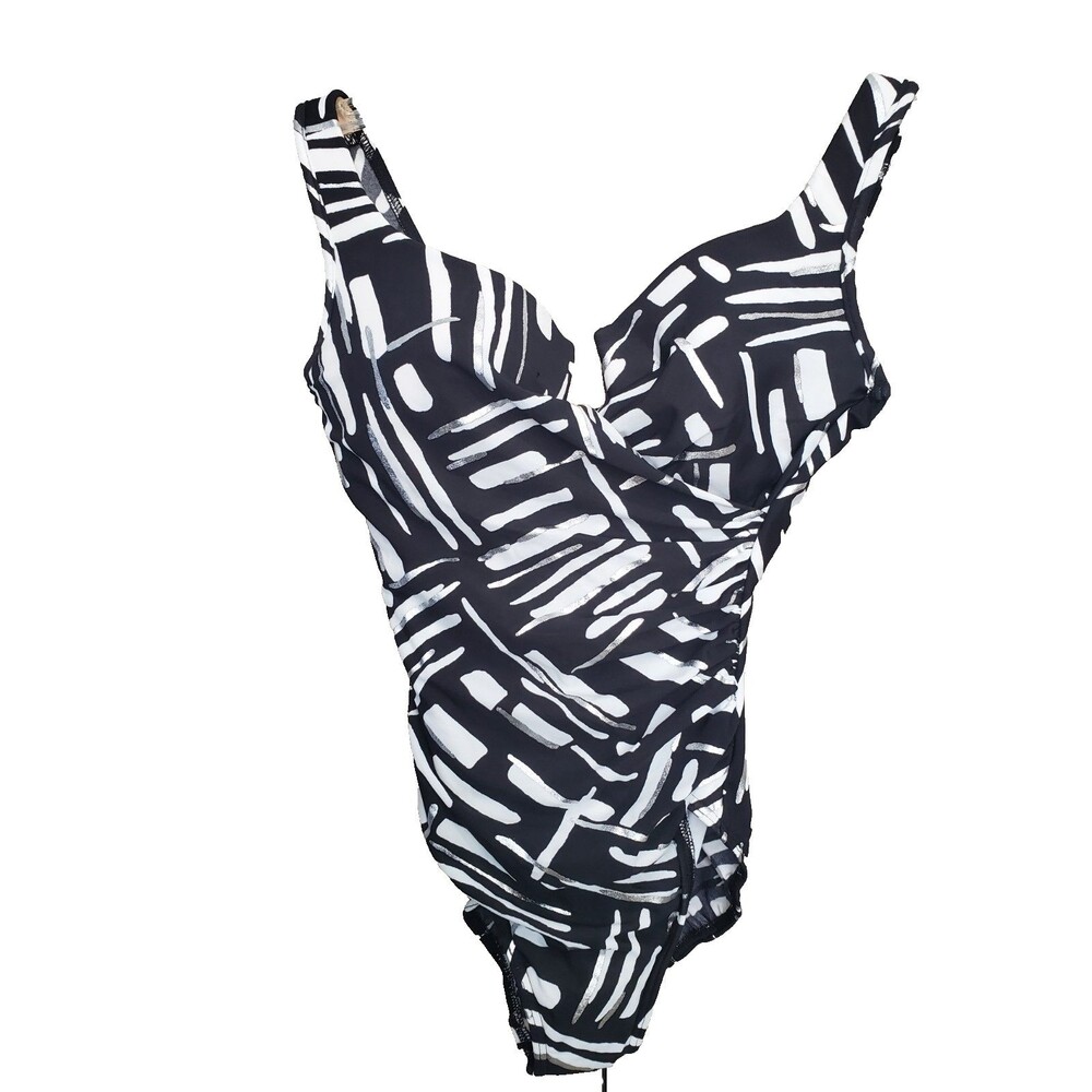 Miraclesuit Must Haves Escape One Piece Swimsuit Black White Underwire 10 NWOT